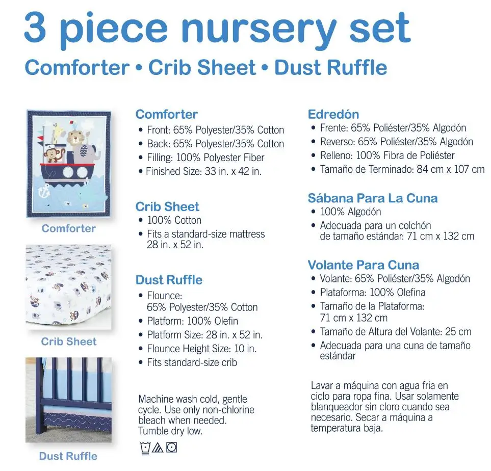 Forest Animals 3 Piece Baby Crib Bedding Set, pink, green, blue for boy and girl