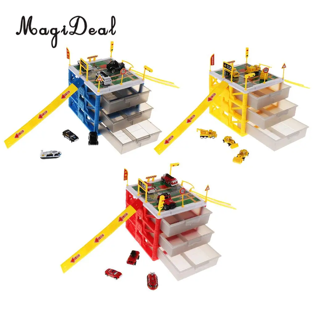 Kids Educational Three-layer Drawers Car Garage Box Storage Parking Lot Building Playset Children Educational Toy