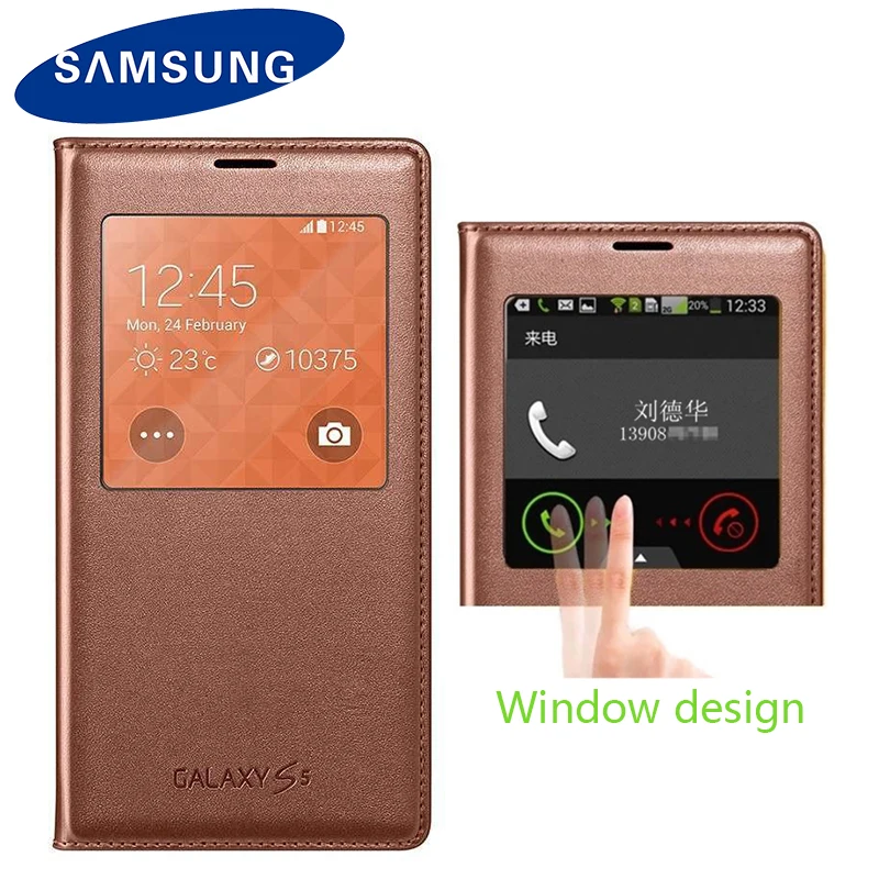 

Original Samsung Galaxy S5 Flip Case for G900 Couqe Smart View Sleep Wake With Chip Leather Shell Without Retail Box