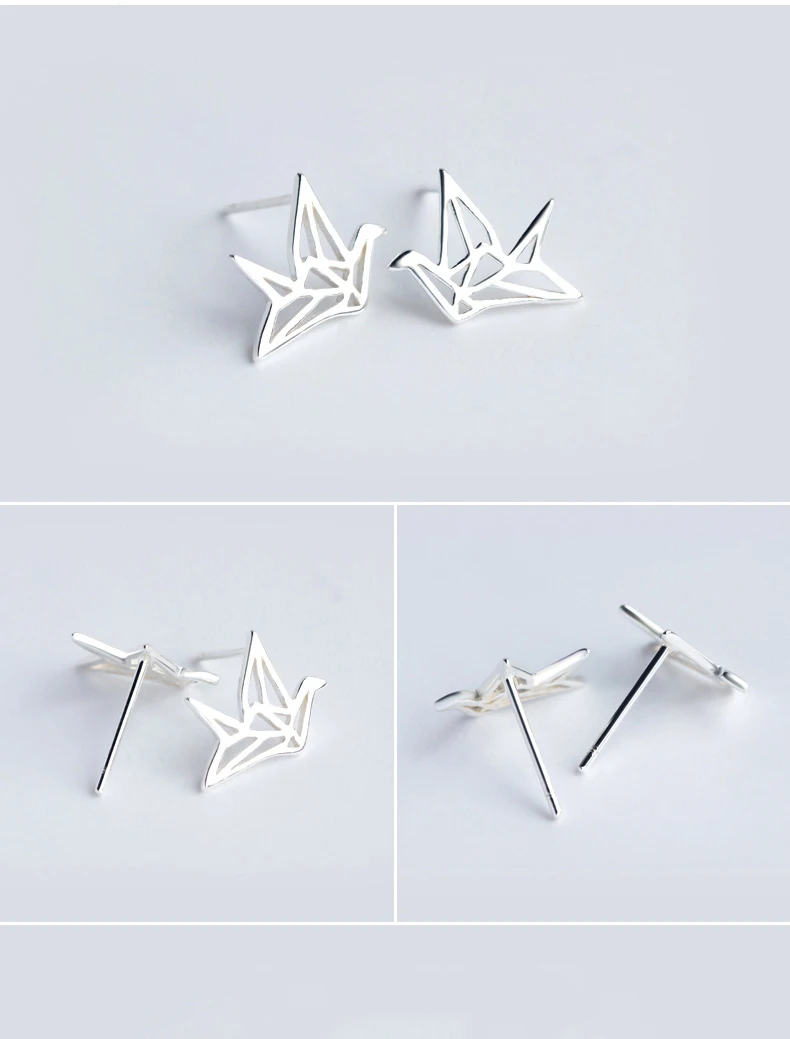 MloveAcc Мода Дружба 925 пробы серебро Симпатичные серьги-гвоздики оригами серьги кран для женщин Симпатичные Птицы вечерние подарок