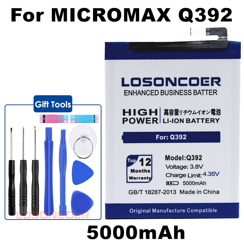

LOSONCOER 5000mAh Q392 Mobile Phone Replacement Li-ion Battery For Micromax Q392 Battery+Quick Arrive