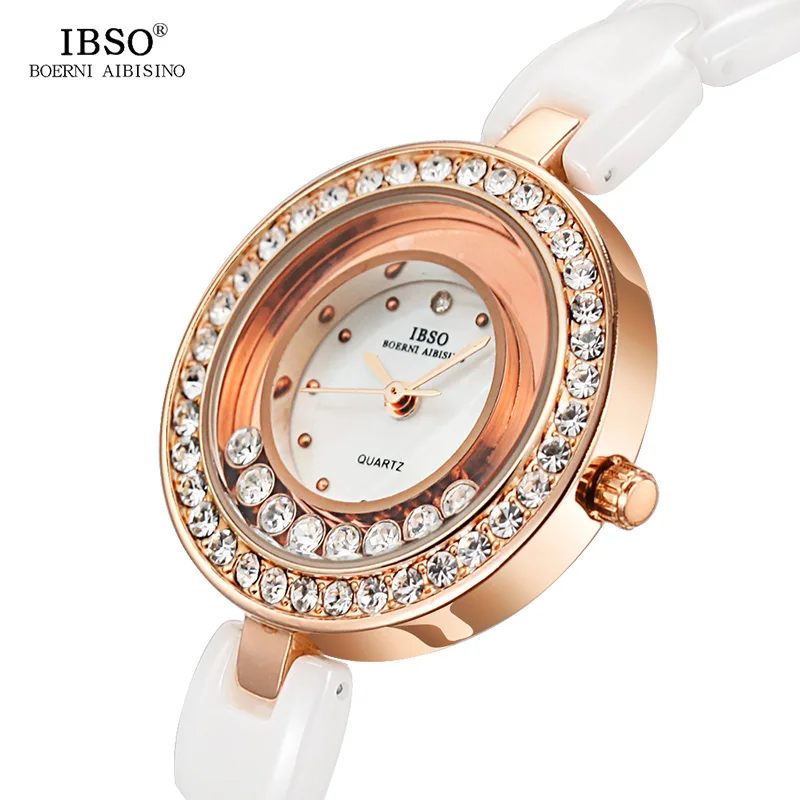 

IBSO High Quality Ceramic Strap Women Watches 2019 Crystal Diamonds Ladies Watch Shell Dial Quartz Watch Women Montre Femme
