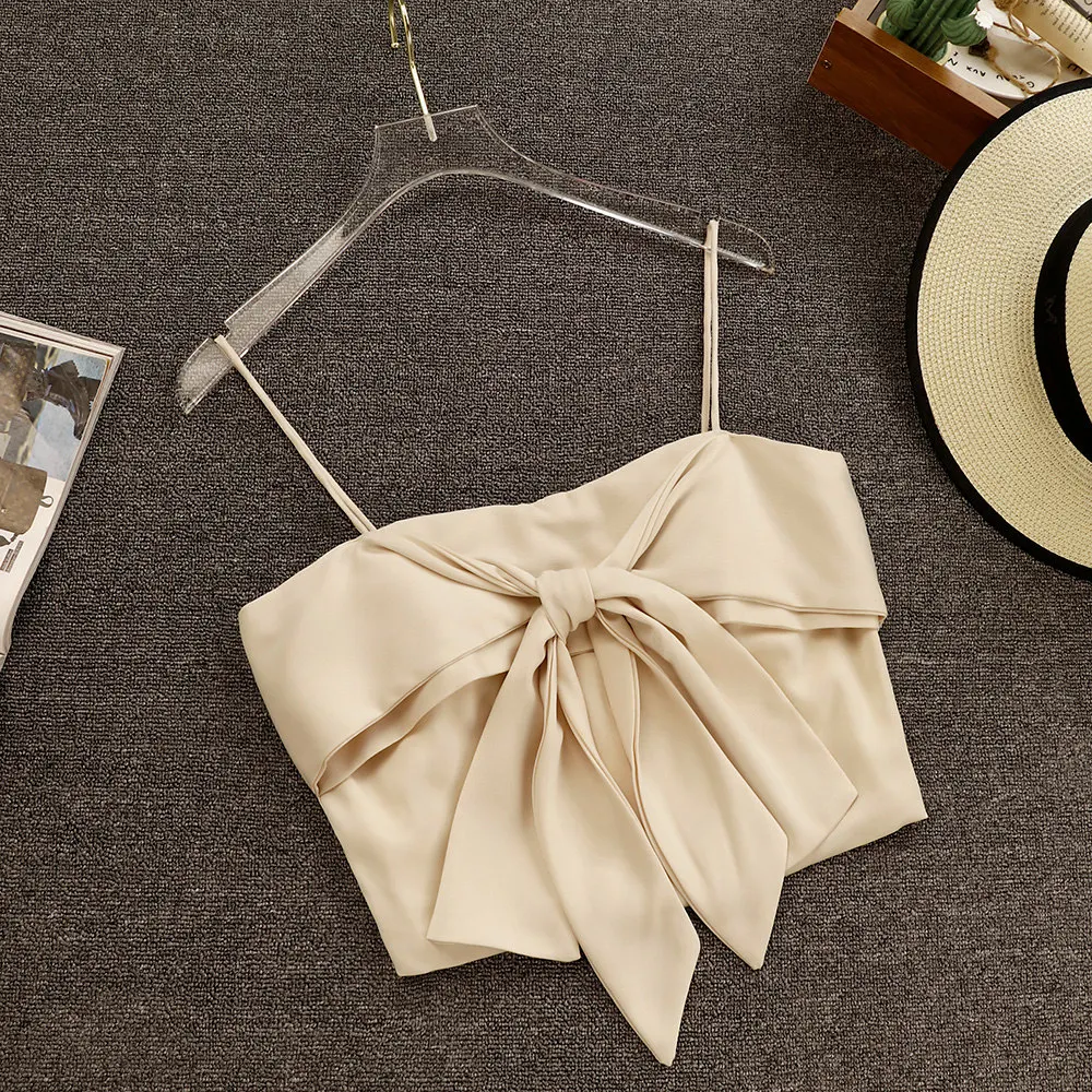 New Fashion Summer Ladies Pure Color Sexy Bowknot Camisole Short Strapless Bra Top Women's Suspender Vest