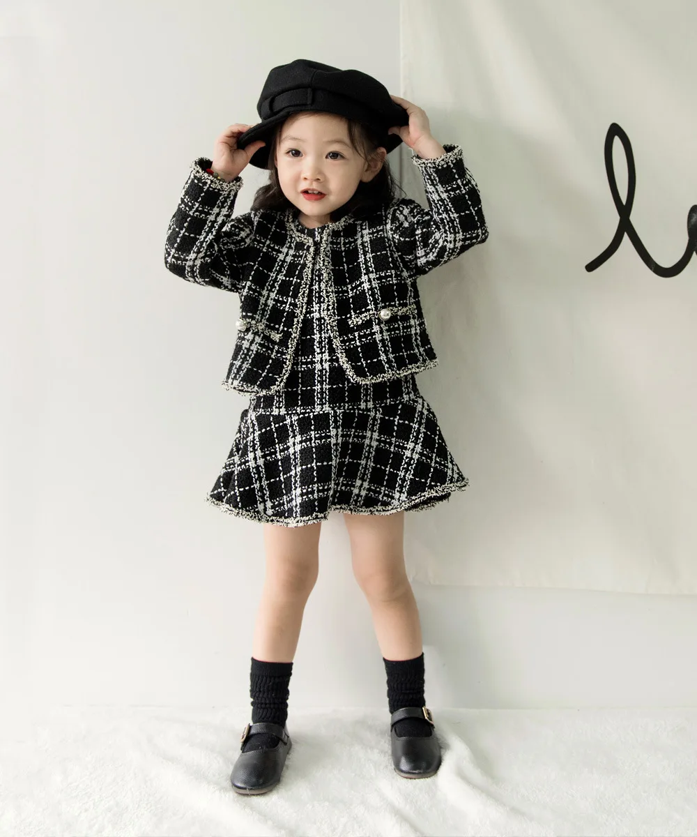 Anlencool/ г. Модный корейский детский осенний костюм для девочек Детский костюм для девочек, клетчатая юбка комплект одежды для маленьких девочек