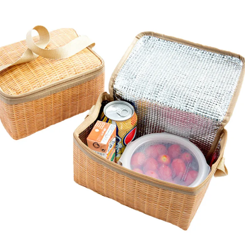 Portable Imitation Rattan font b Lunch b font font b bag b font Thicker insulated font