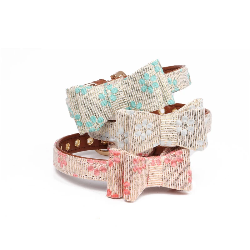 Cute Printing Floral Pets Dog/Cats Collar Soft PU Leather Adjustable Small/Medium Dogs Bow Tie Necklace Puppy Cats Bowknot Colla