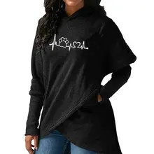 High Quality Large Size 2018 New Fashion Faith Print Kawaii Sweatshirt Heartbeat Paw Crossover Hoodie Sweatshirt heather grey drop shoulder crossover hoodie