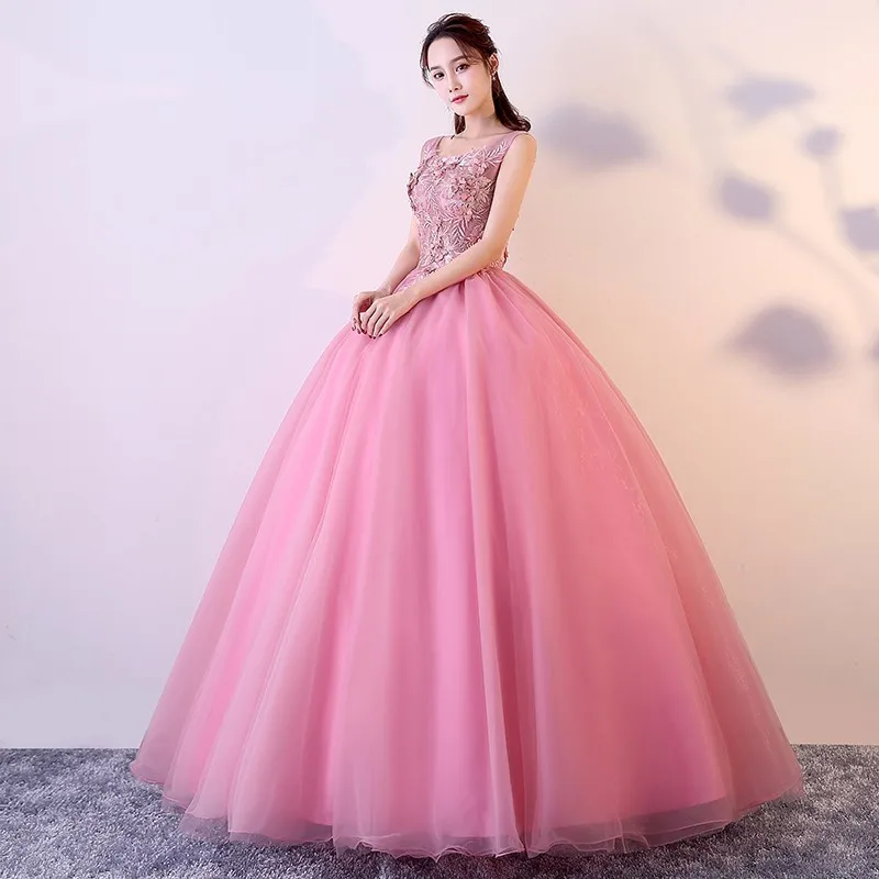 Vestido Quinceanera дебютантка Дешевые бальное платье Бальные платья розовый 3D Цветы без Рукавов Сладкий 16 платье Vestidos De 15 Anos