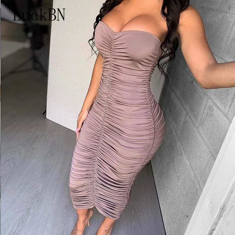 

Summer Dress Ruched Party Dress Women Off Shoulder Sexy Long Bodycon Dress Fashion Runway Slim Elegant Dresses Women's Clothing