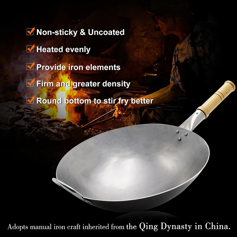 A 8% Горячая чугунный вок для приготовления пищи без покрытия Утюг Stir-fry Wok домашний традиционный здоровье Wok костюм для пожарной газовой плиты