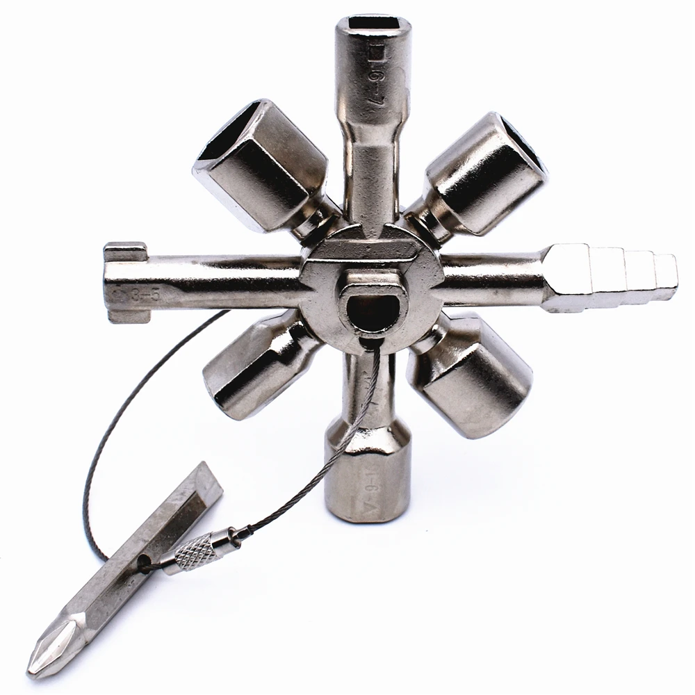 

10 In 1 Multifunction Cross Switch Key Wrench Alloy Universal Square Triangle for Elevator Electrical Cupboard Box Train Cabinet