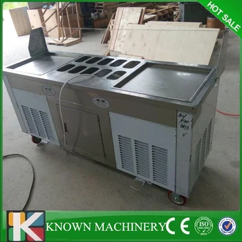 

Commercial double pan with 10 cooling food tanks stainless steel fried ice cream machine price