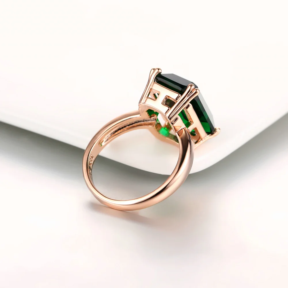 Green Crystal Ring Rose Gold Color Big Red Rhinestone Wedding Jewelry For Women