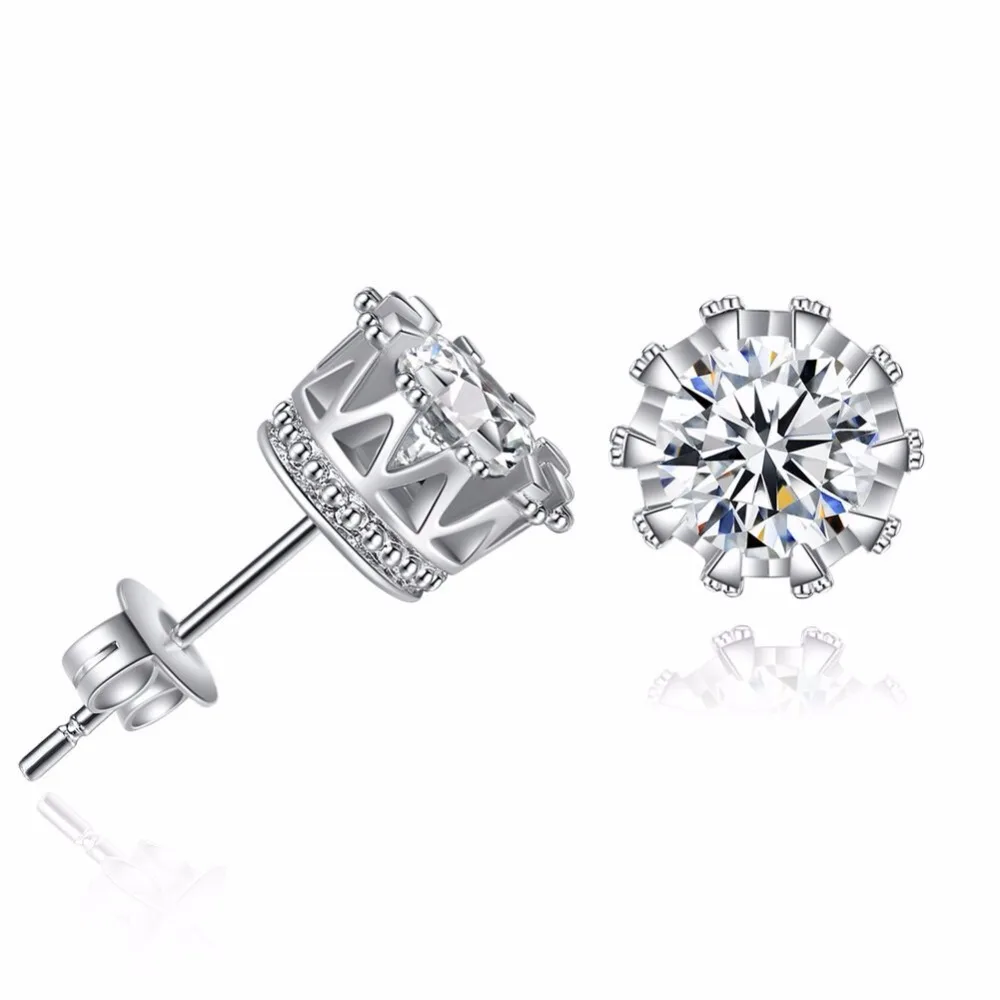 Hot Sale Silver Color & Gold Color Zircon Crown Stud Earrings Women Fashion Party Jewelry Wedding Gifts Low Price brincos