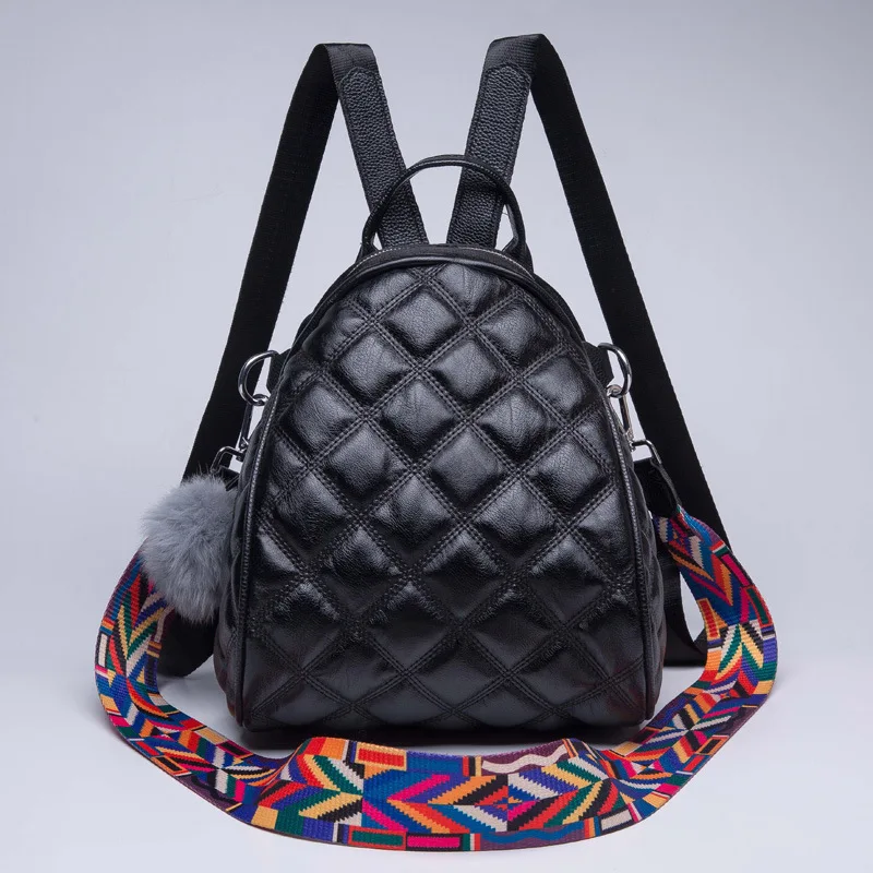 

Multifunctional Genuine Leather Women's Backpacks Fashion Plaid Shoulder Bags For Women Travel Tote Bag Students School Bag