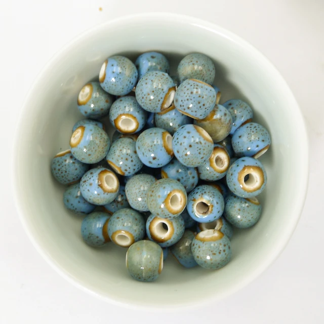 Perle Ronde, 100 pieces Perles Céramique, Assortiment Perles Céramique  Couleur, Perles en Porcelaine Imprimées,Perles en Céramique,pour  Fabrication de