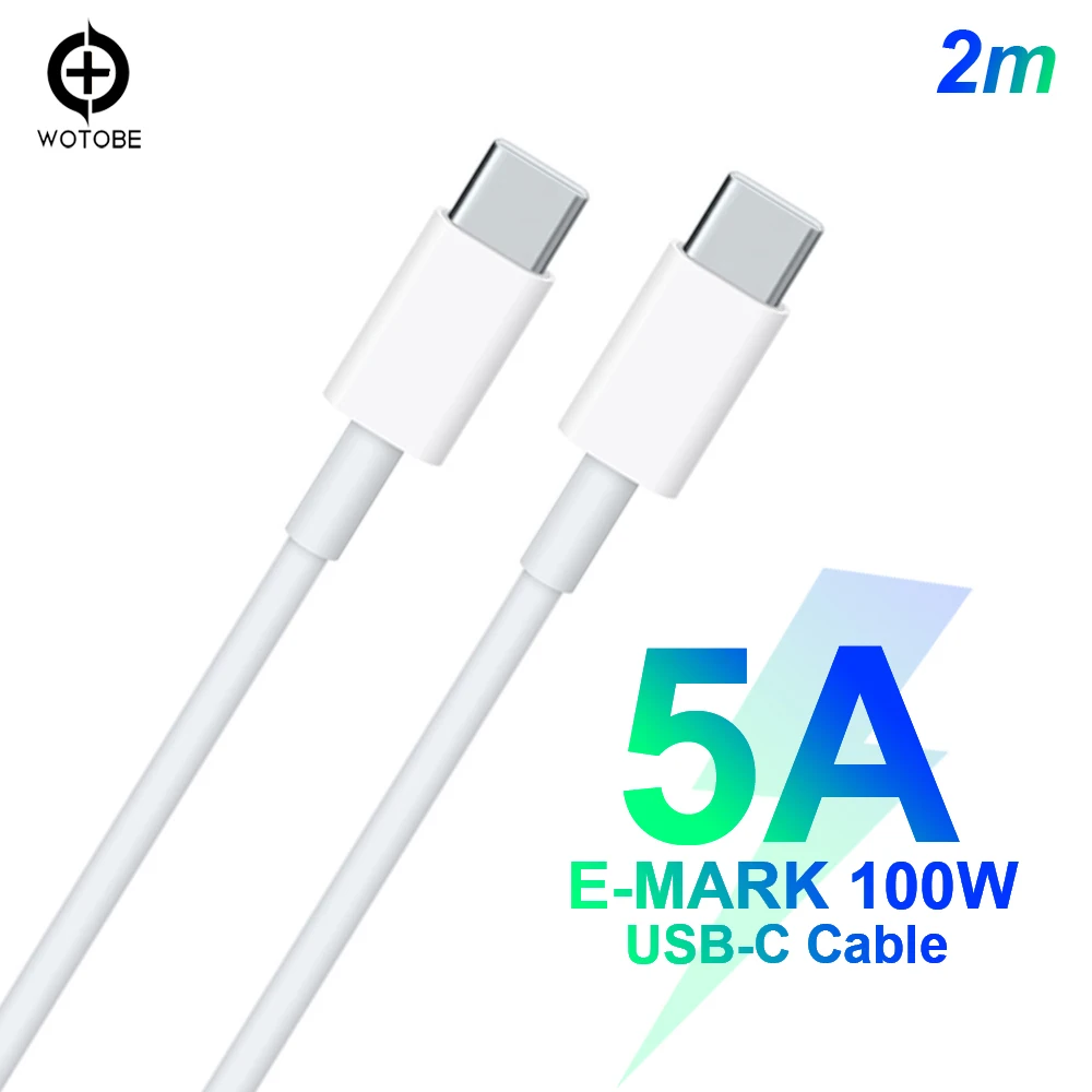 USB-C кабель для зарядки 2 м USB2.0 480 Мбит/с 5A E-MARK 100 Вт Быстрая зарядка подходит для MacBook и 29 Вт 30 Вт 61 Вт 87 Вт USB-C адаптер питания