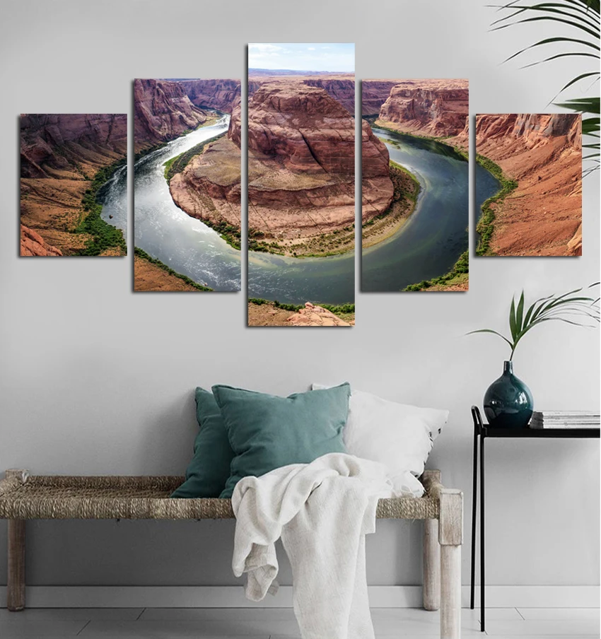 Modern Mountain And River Landscape Canvas Painting 5 Pieces Wall Art Spectacular Wall Picture