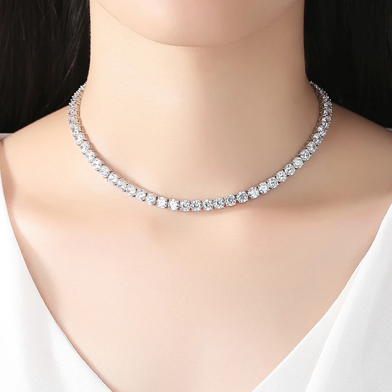 

SMJEL Bridal Necklaces Luxury Prom High Quality 5mm Round Cubic Zirconia Tennis Collar Choker Necklace For Women Wedding Jewelry