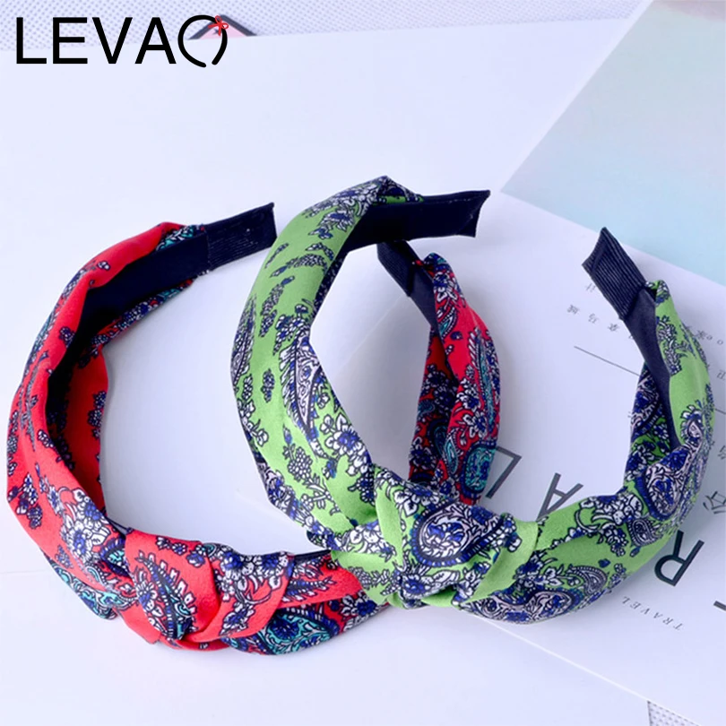 

LEVAO Floral Print Solid Knotted Women Headwear Bezel Turban Bohemian Hairband Bow Hair Hoop Girls Hair Ornaments Accessories