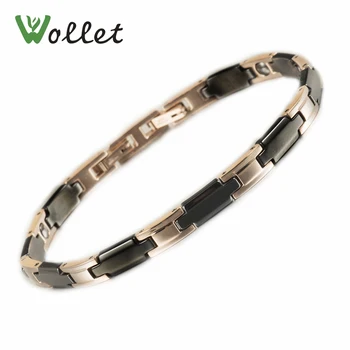 

Wollet Ceramic Magnetic Bracelet For Women Black Rose Gold Color Solid Germanium Hematite Negative ion Stainless Steel Health