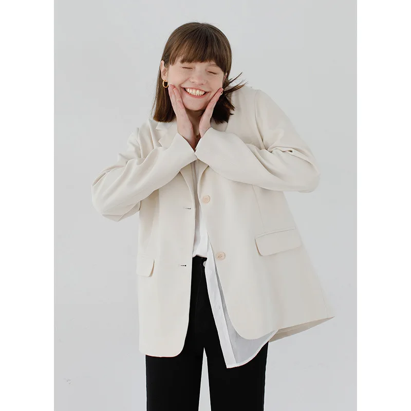 

Spring 2019 New Retro Leisure Loose Small Suit Jacket for Women Single Breasted Notched Women Jackets and Coats Suit