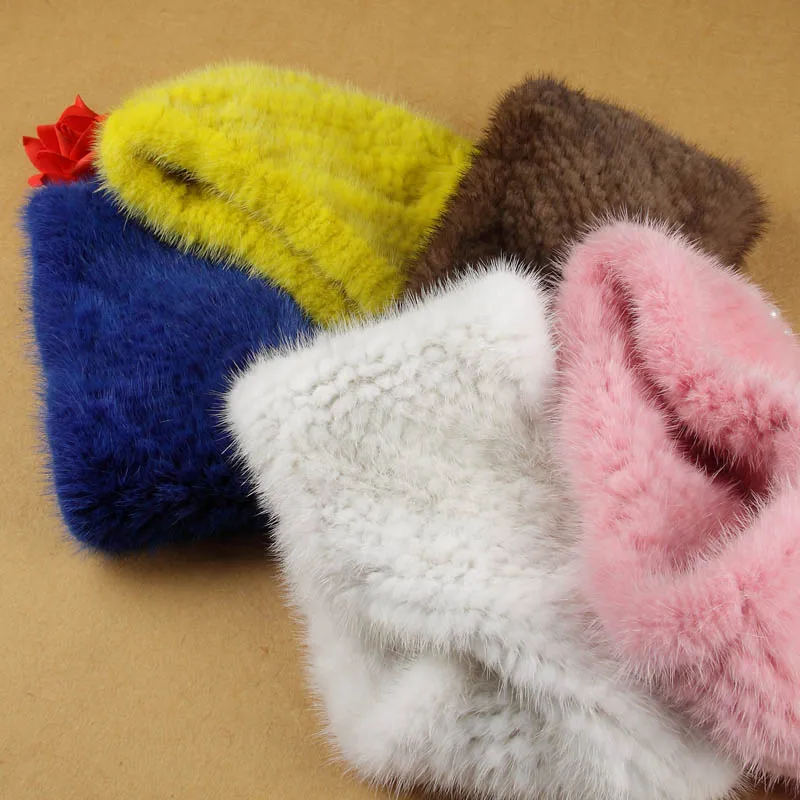 US $24.78 MsMinshu Knit Mink Fur Headband Neck Warmer Winter Women Head Wear Ear Warmer Neck Ring Elastic Style