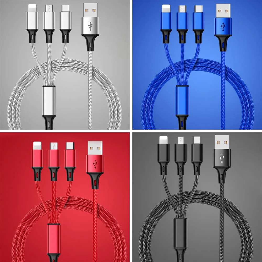 Зарядный кабель Lighting Micro usb type C для samsung Xiaomi huawei IPhone 7 8 6 S Plus X XS нейлон 3 в 1 зарядного