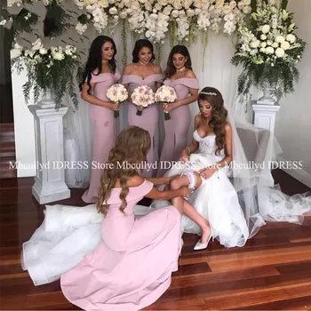 

Sexy Off Shoulder Mermaid Bridesmaid Dresses 2019 High Split Pink Maid Of Honor Dress Prom For Women Cheap Wedding Guest Dress