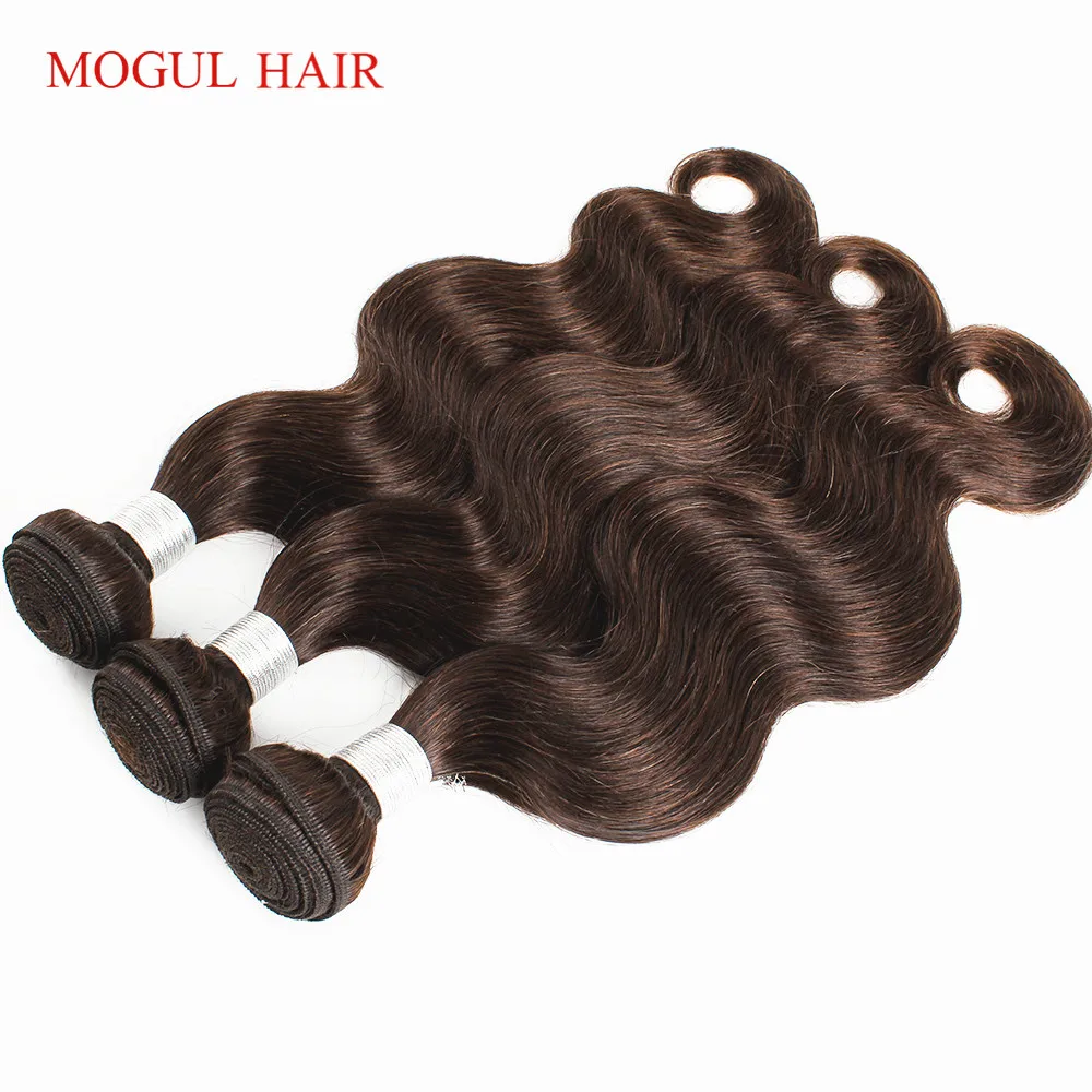 MOGUL HAIR Body Wave Bundles with Closure Color 2 Dark Brown 2/3 Bundles Brazillian Hair Pre-Colored Remy Human Hair Extension