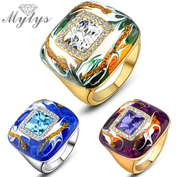 

Mytys Fashion Crystal Women Cocktail Ring Blue Purple Green Color Enamel Ring R193 R205 R931