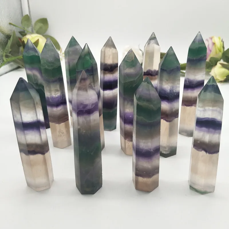 

1pcs Natural Fluorite Stone quartz Crystal Wand healing wand +free shipping