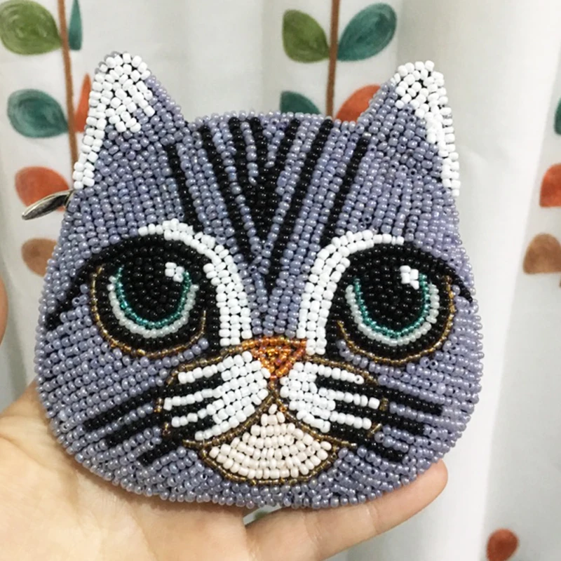 

Ensso 2018 Cat Coin Purse Beads Card Holder Women Cartoon Purse Lovely Handmade Mini Bag Animal Embroider Bag Crossbody Bag Cute