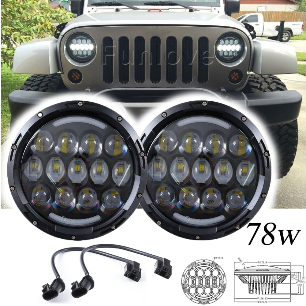 Whdz 78w 7 Inch Car Led Headlight 4x4 Off Road Led H4 Hi/lo Beam Led Auto  Headlight Kit For Jeep Wrangler Jk Cj Motorcycle - Car Headlight Bulbs(led)  - AliExpress