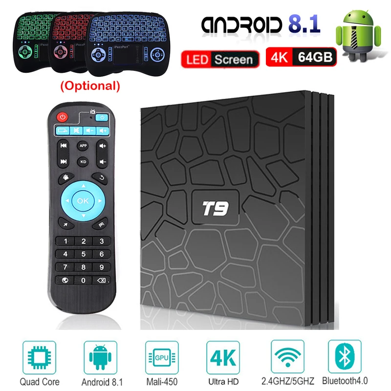 T9 TV Box Android 8.1 Smart Set top box Rockchip RK3328 4GB 32GB 64GB USB3.0 Bluetooth 4.1 5G WIFI H.265 4K Netflix Media Player