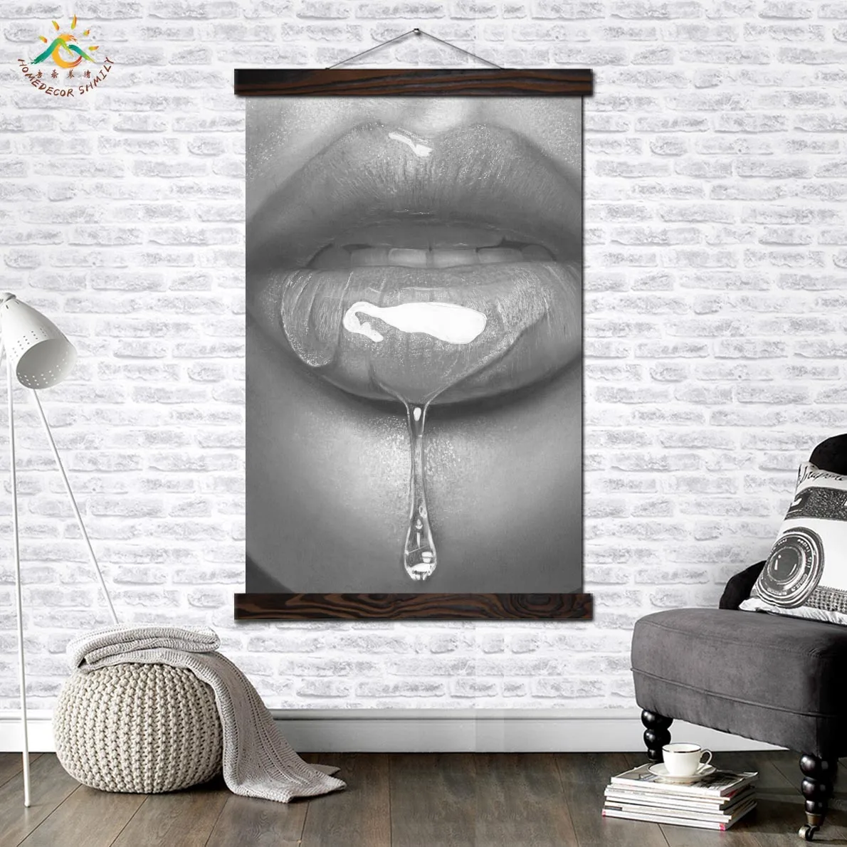 

Slobbering Lip Wall Art Single Panel Canvas Prints Painting with Frame Scroll Painting Hanging Prints Poster Decorative Picture