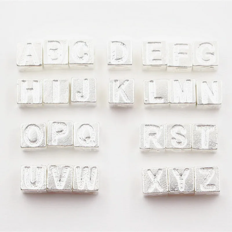 

1 pc letter charm 925s Cube Beads silver Pendant Alphabet A-Z Letter Charms Stamp Initial Jewelry 6mm Beads For Jewelry Making