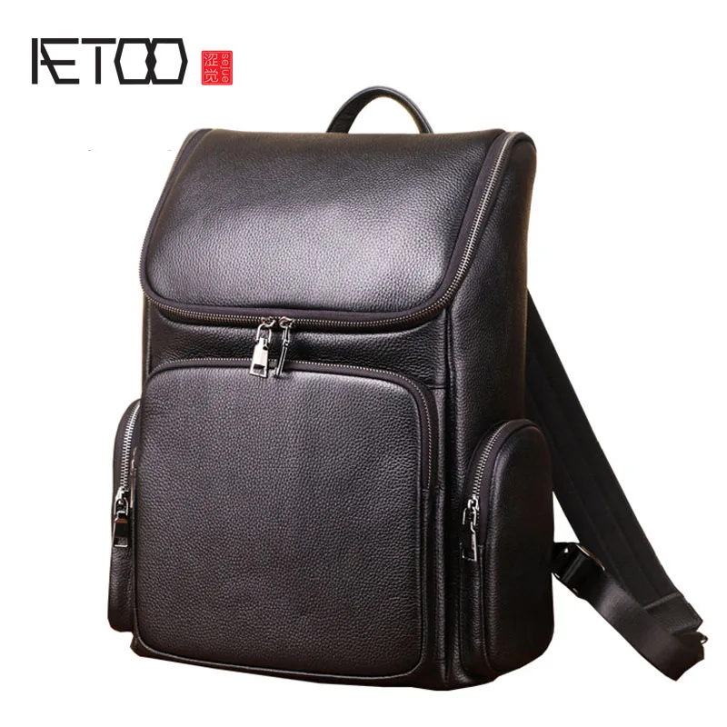 

AETOO Leather men's backpack lychee first layer leather computer bag European and American style bag