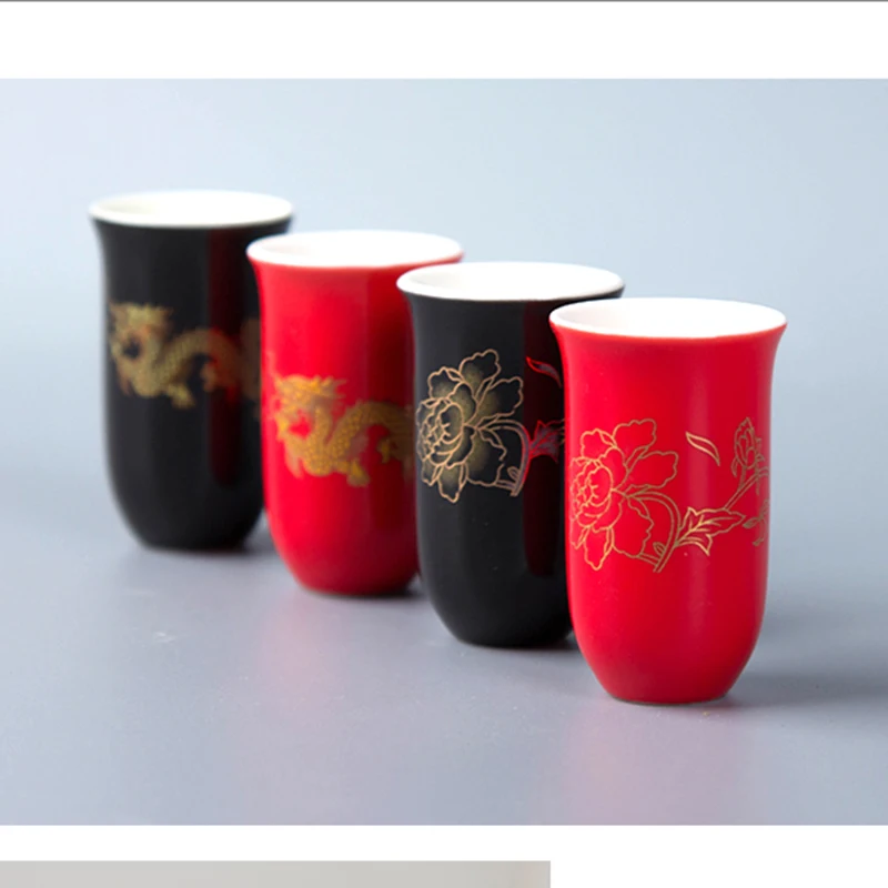 

Tea Cups 27ml Painted Ceramic Small Cup Kung Fu Teaset Black Red Wedding Feast Use Wholesale Chinese ceramic crafts D058