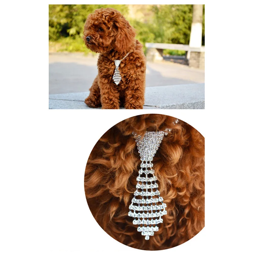 Dog Rhinestone Necktie Necklace Sliver Bling Diamond Necklace For Dogs