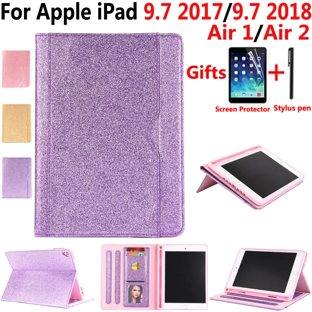 

For Apple iPad 9.7 2017/2018 5th/6th Generation Leather Case with Pencil Holder Flip Fashion Cover for iPad Air 1/Air 2/Pro 9.7