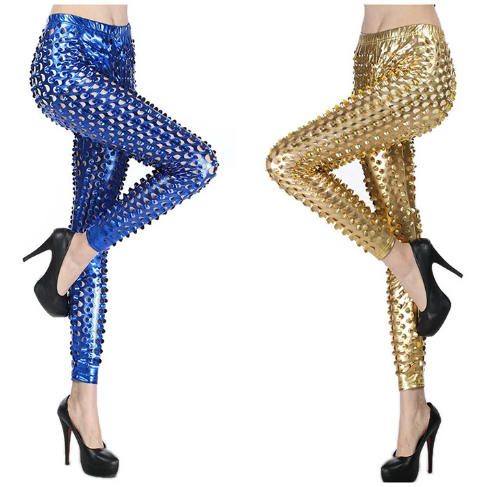 

4 Colors Women's Sexy Punk Rock Metallic Fish Scales Leggings.Glossy Hole leggins Pant.Skinny Stretch Pencil Pants Legging