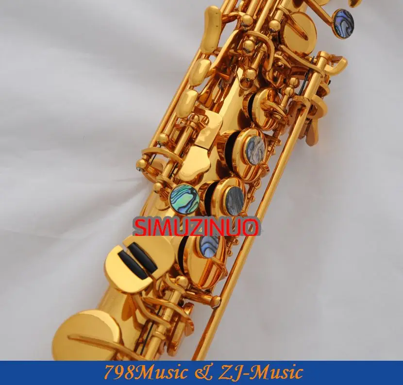 Электрофорез Золотой изогнутый колокольчик Сопрано-саксофон Bb ключ к высокому F ключ и G ключ
