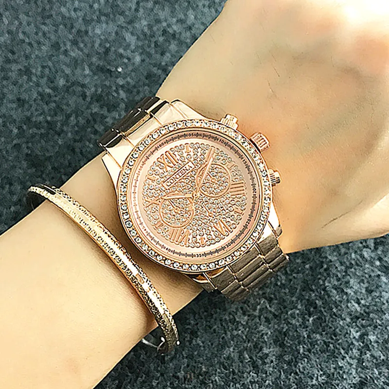 

Dazzling Crystal Ladies Wristwatch CONTENA Luxury Royal style Rhinestone Quartz Bracelet Women's Watches Relogio Feminino Saat