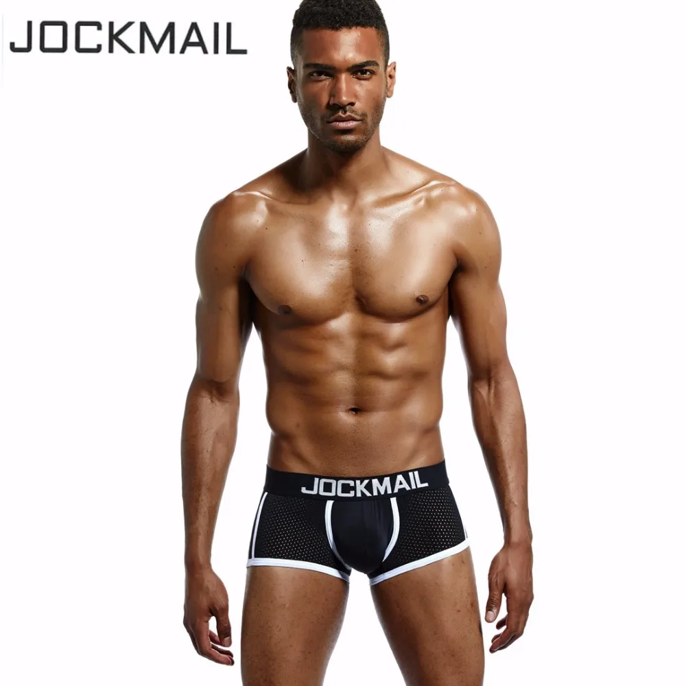 JOCKMAIL brand men Underwear Boxer Nylon Mesh Breathable Trunks Body Sexy Ice Silk WJ U Convex Cup Penis Pouch Sleepwear | Мужская