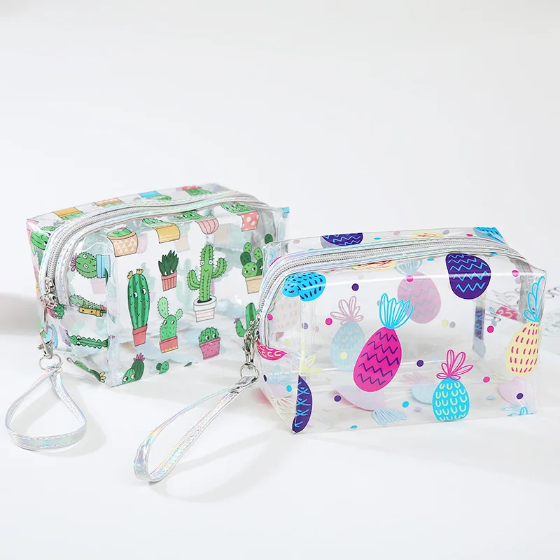 

New Cactus Pineapple Pencil Case Transparent Women Cosmetic Bag PVC Travel Makeup Bag School Supplies Stationery Pencil Bag