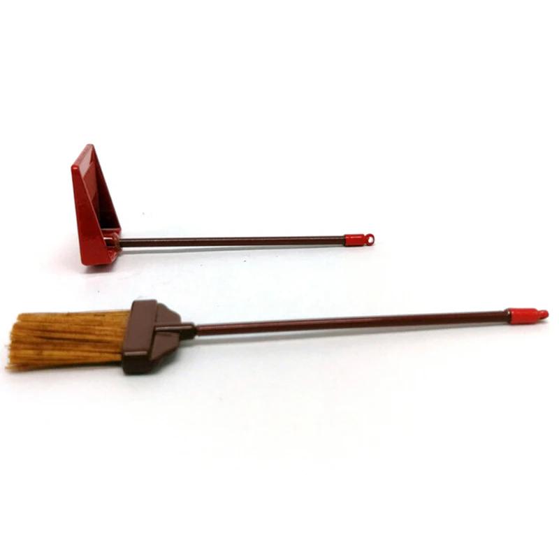 1:12 игрушка красный металл Длинные ручки метла и пыли сковорода набор кукольный домик Миниатюрные аксессуары