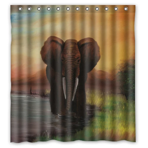 Elephant Under Sunset River Customize Design Waterproof Shower Curtain Bathroom Curtains 36x72 48x72 60x72 66x72 inches | Дом и сад