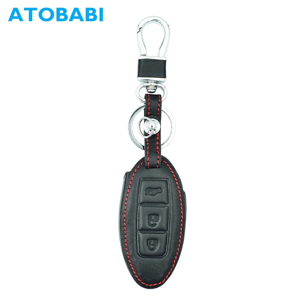 

ATOBABI Car Key Case 3 Buttons Genuine Leather Smart Remote Cover For Nissan Pathfinder Versa Juke 370Z Murano Rogue Infiniti