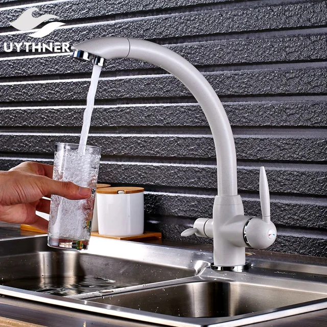Special Price Uythner Chrome & White Finished Kitchen Faucet with Two Spout Two Switch Deck Mounted Mixer Tap Special Price Uythner Chrome & White Finished Kitchen Faucet with Two Spout Two Switch Deck Mounted Mixer Tap